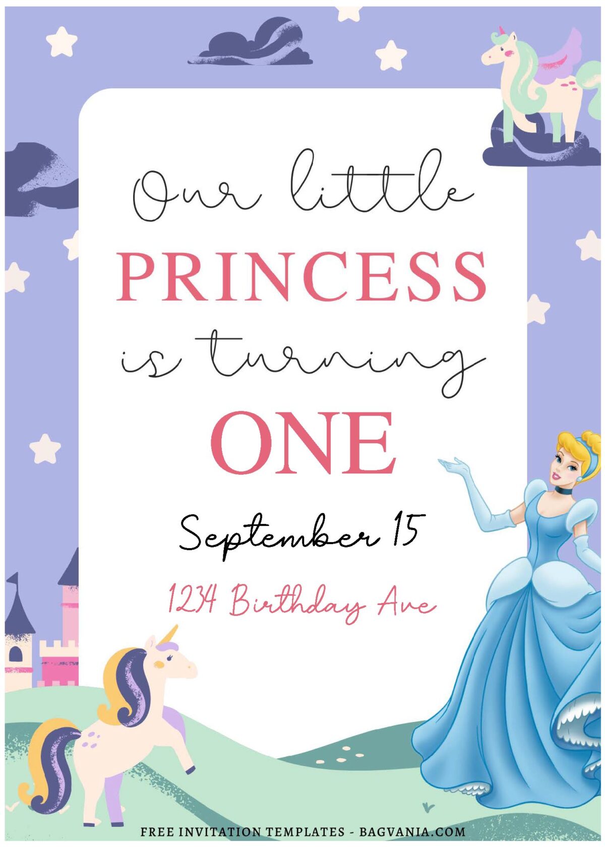 (Free Editable PDF) Magical Disney Princess Birthday Invitation Templates J