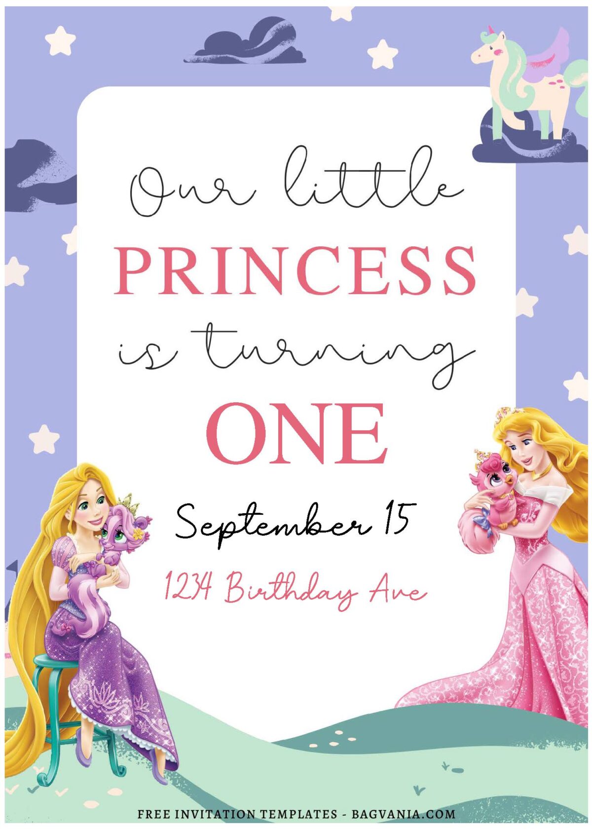 (Free Editable PDF) Magical Disney Princess Birthday Invitation Templates B