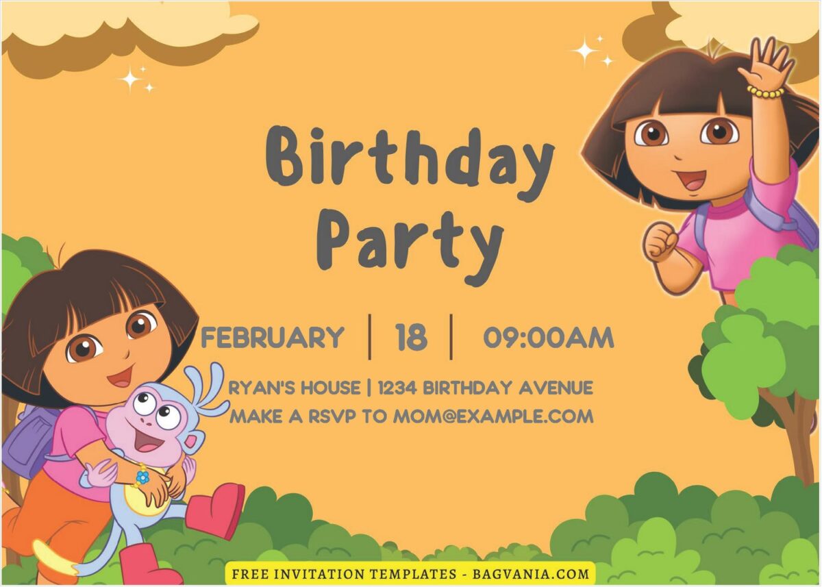 (Free Editable PDF) Cheerful Dora And Friends Birthday Invitation Templates J