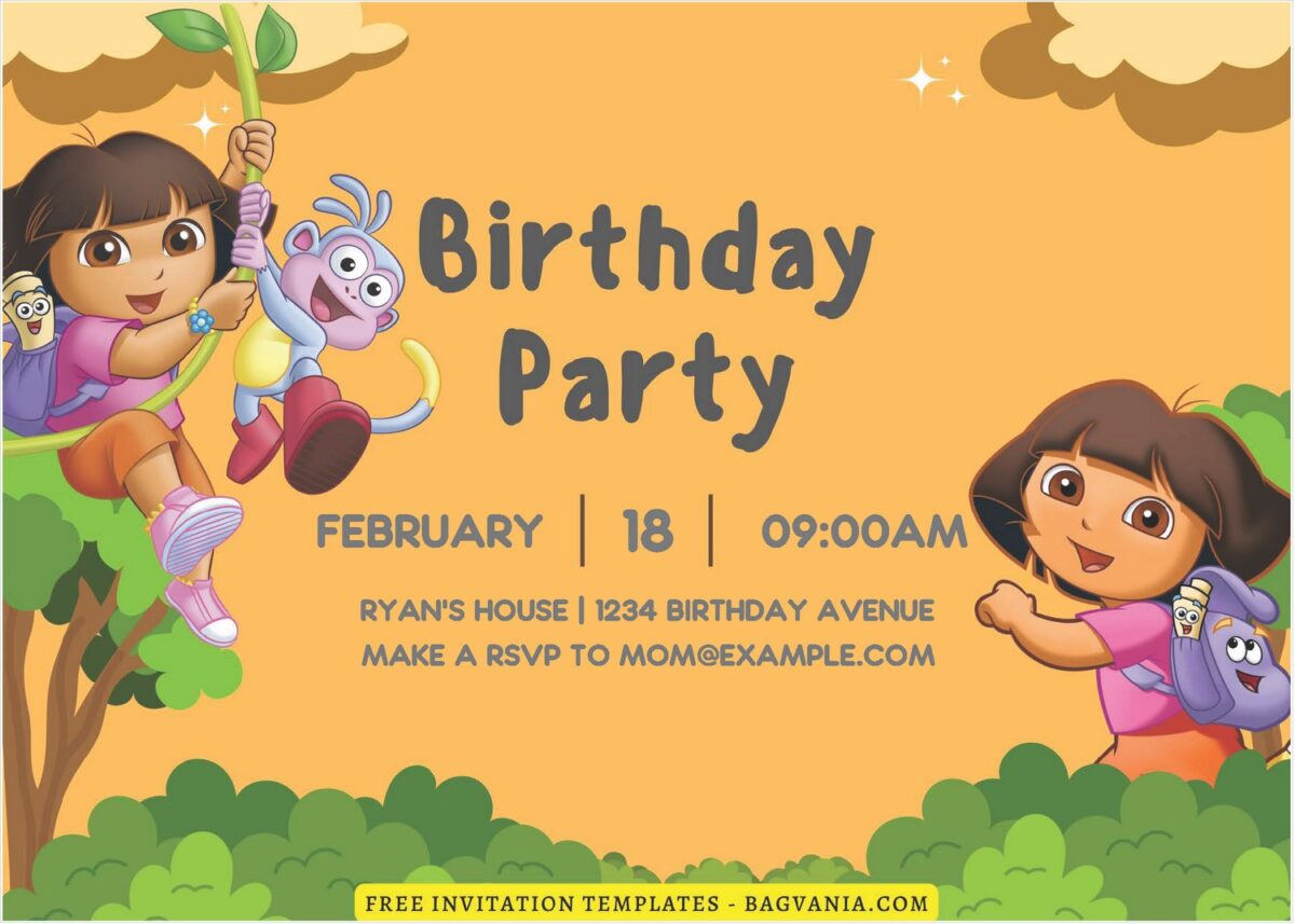 (Free Editable PDF) Cheerful Dora And Friends Birthday Invitation Templates A