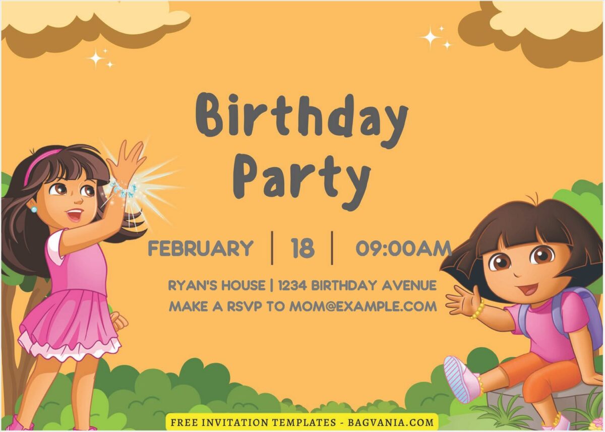 (Free Editable PDF) Cheerful Dora And Friends Birthday Invitation Templates B