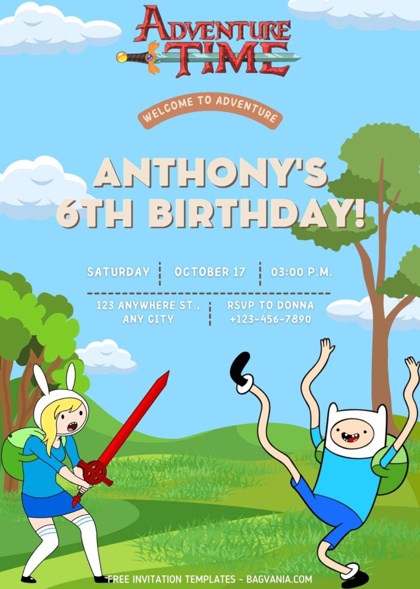 FREE Adventure Time Travel Birthday Invitation Templates