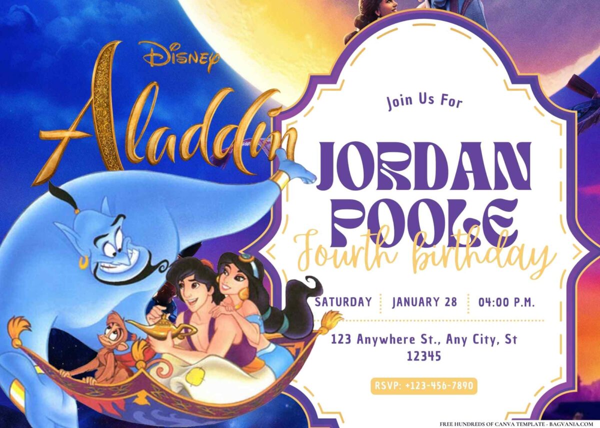 FREE Editable Aladdin's Magic Carpet Birthday Invitation
