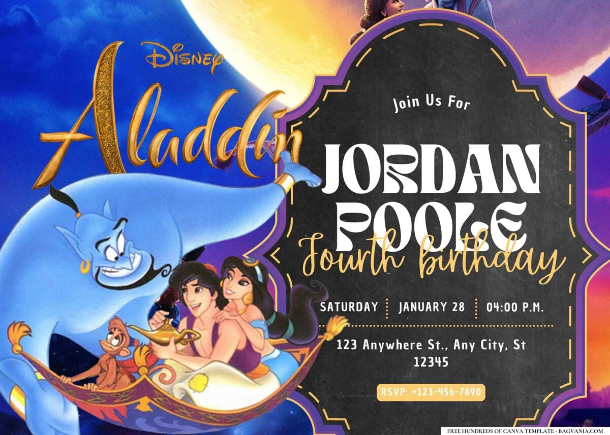 FREE Editable Aladdin's Magic Carpet Birthday Invitation
