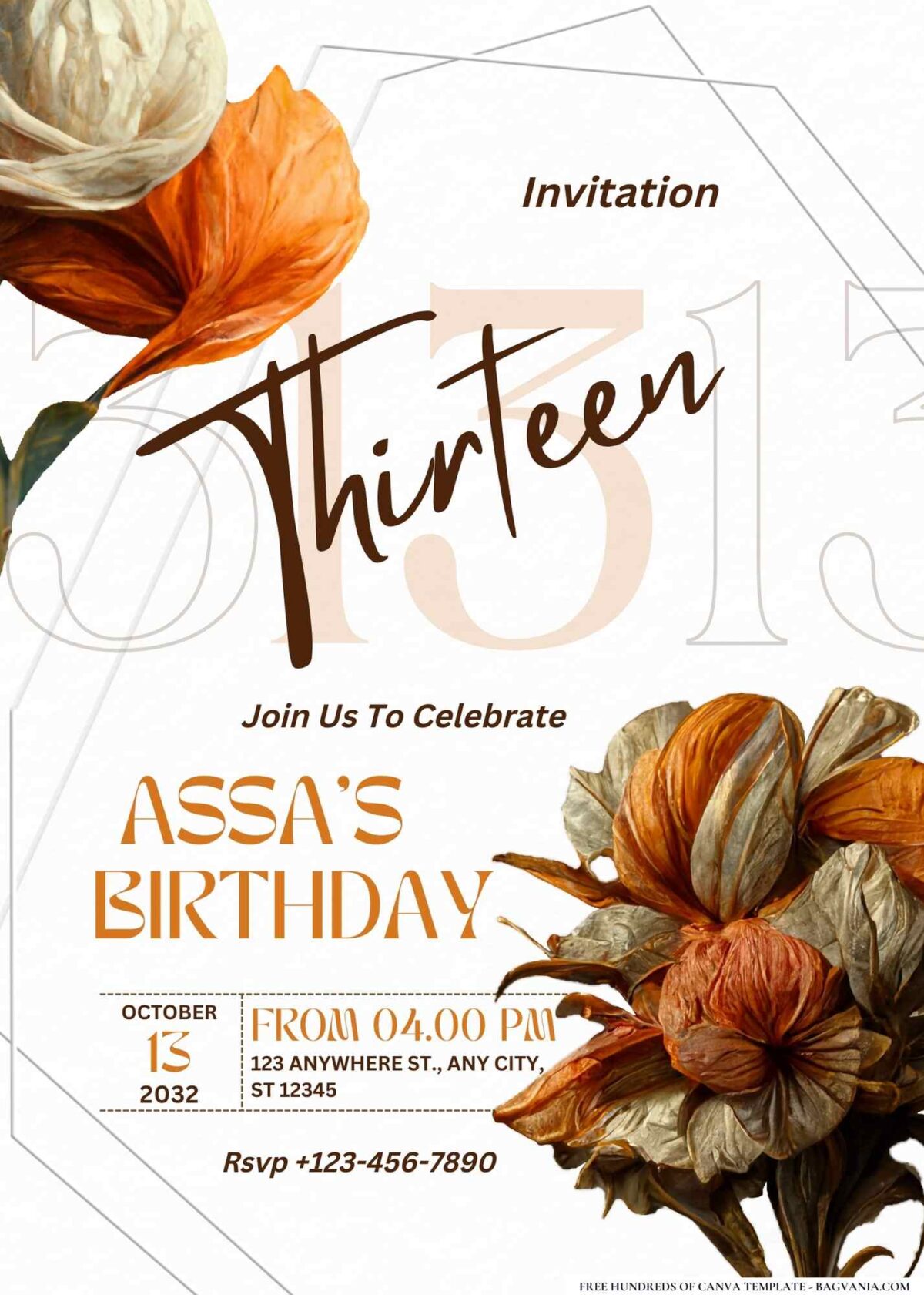 FREE Editable Art Deco Floral Elegance Birthday Invitation