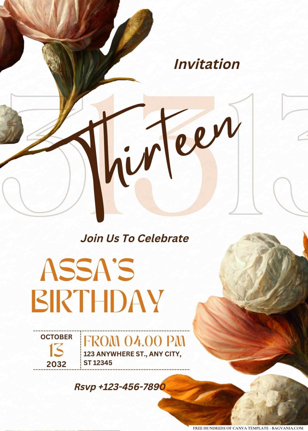 FREE Editable Art Deco Floral Elegance Birthday Invitation