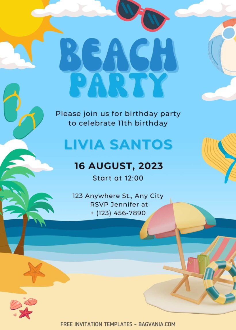 FREE Beach Party Birthday Invitation Templates