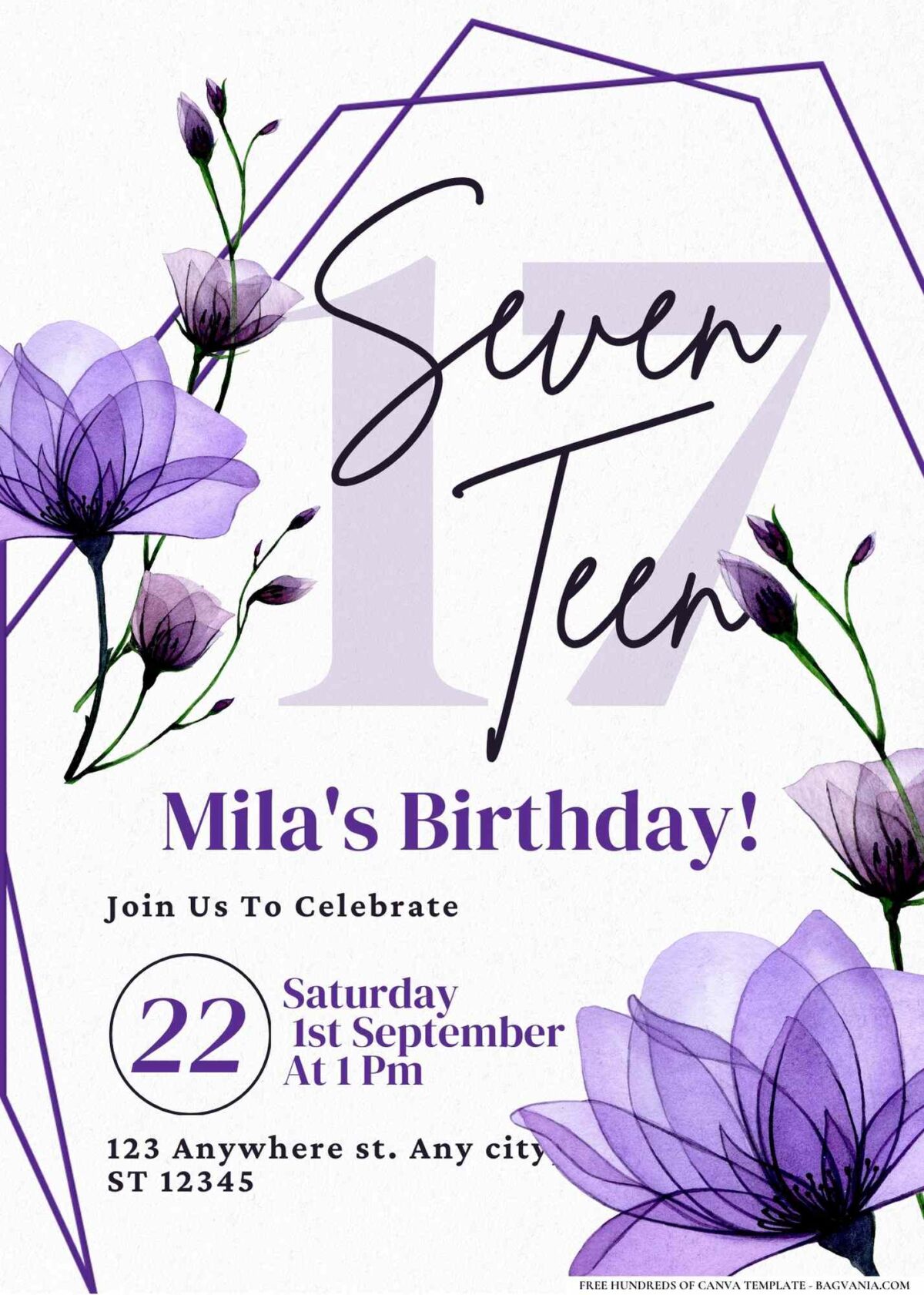 FREE Editable Bold Modern Flower Birthday Invitation