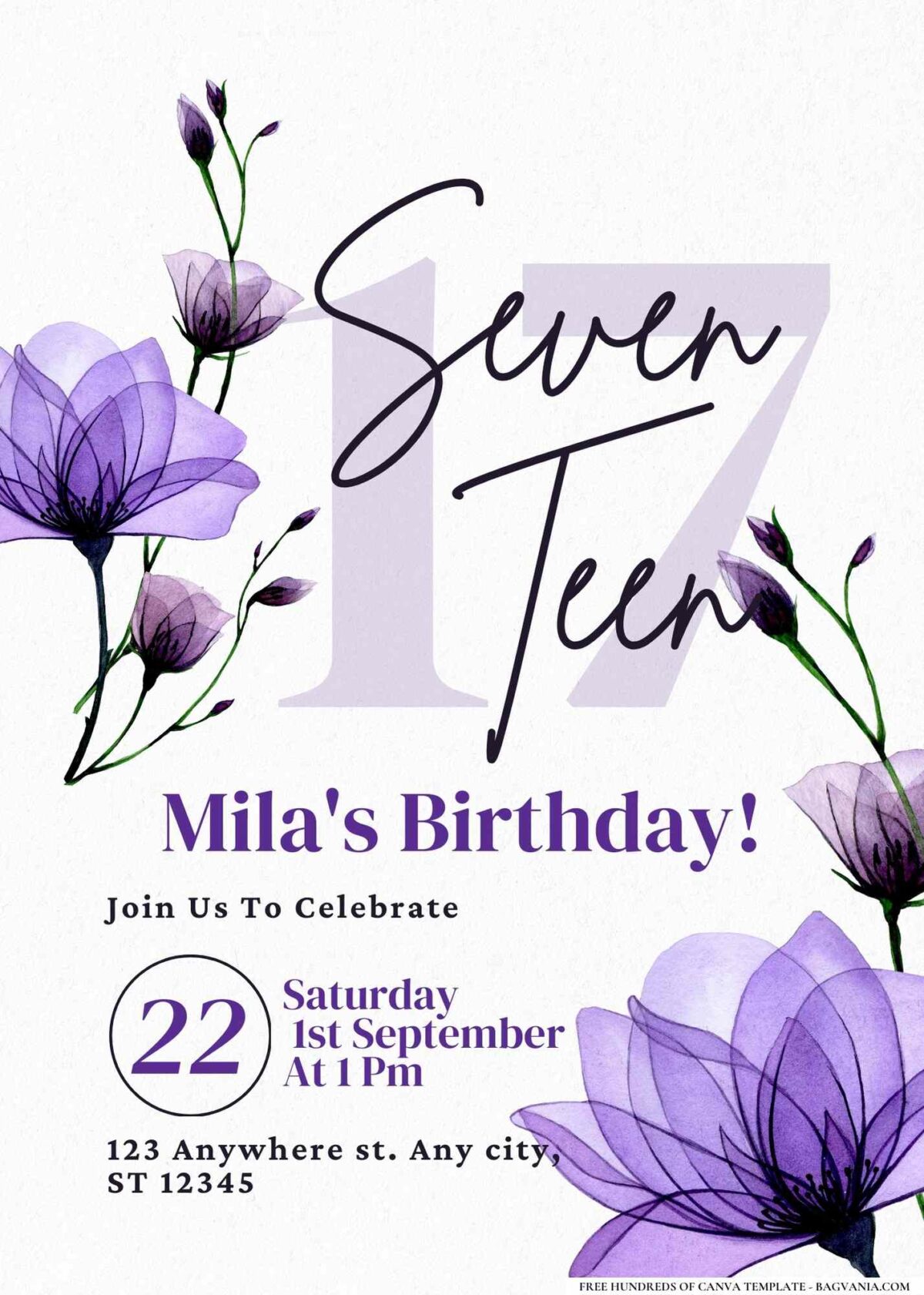 FREE Editable Bold Modern Flower Birthday Invitation