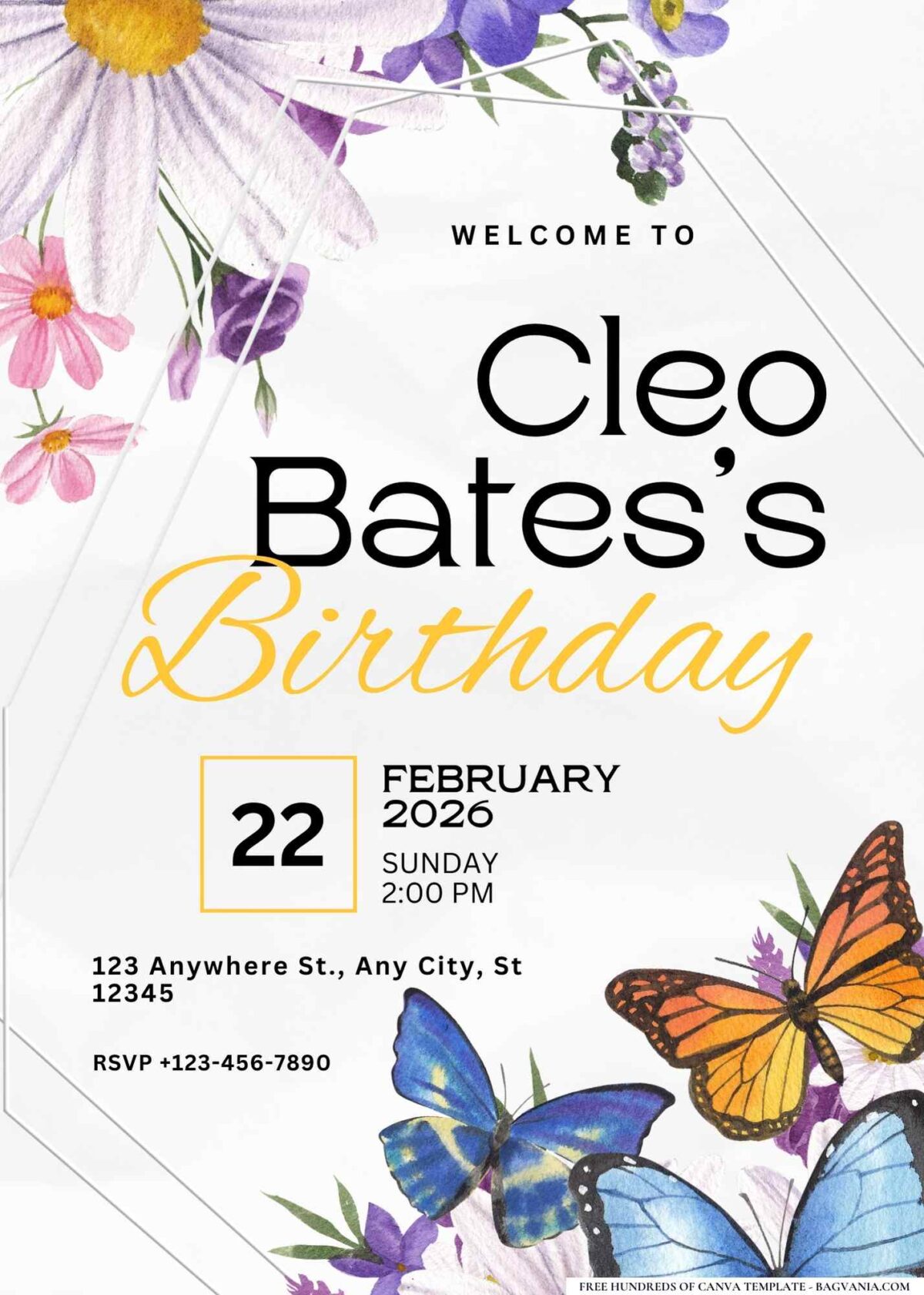 FREE Editable Butterfly and Flower Birthday Invitation