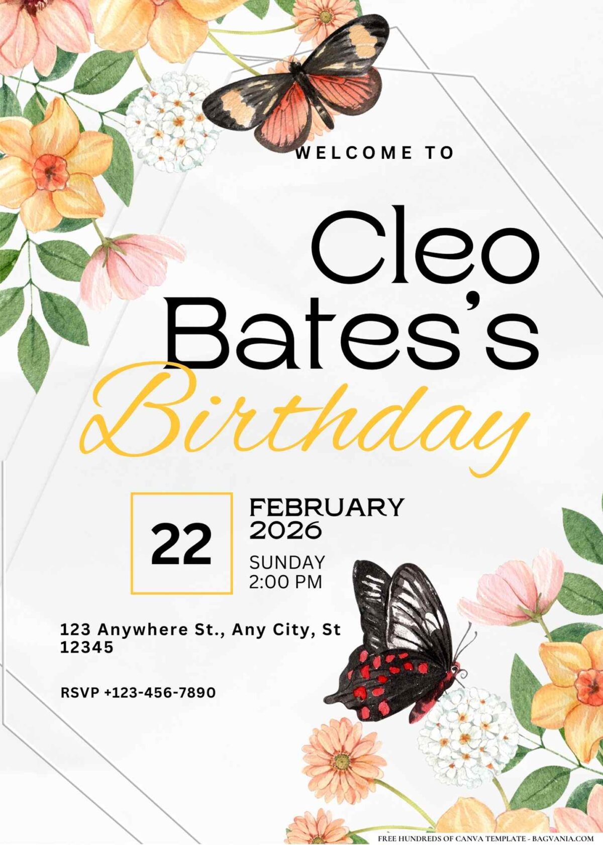 FREE Editable Butterfly and Flower Birthday Invitation