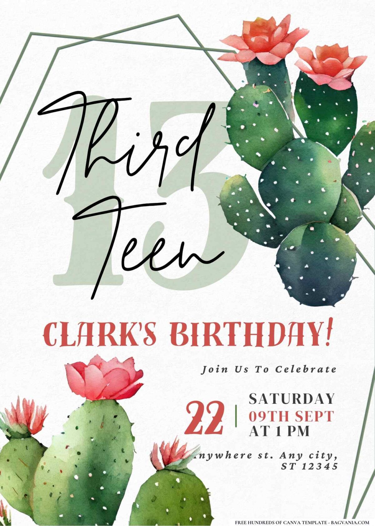 FREE Editable Cactus and Succulent Garden Birthday Invitation