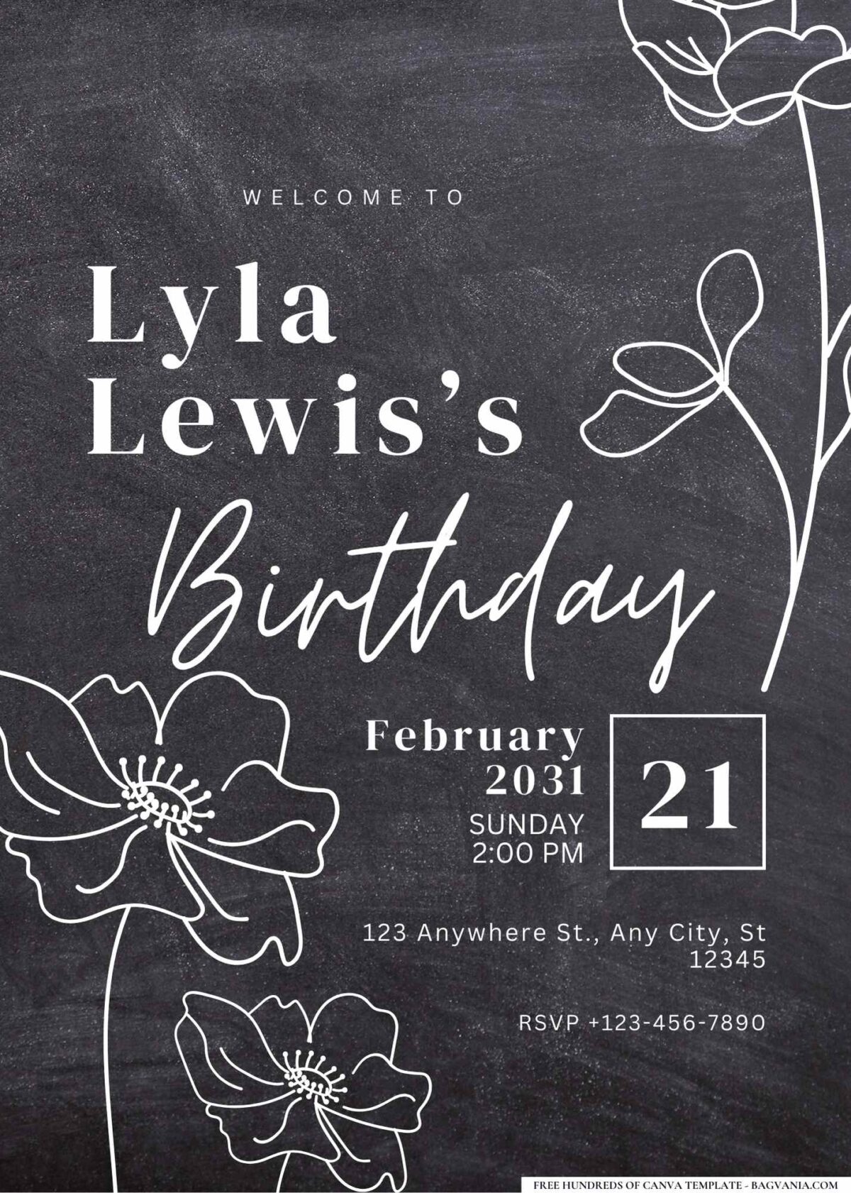 FREE Editable Chalkboard Floral Birthday Invitation