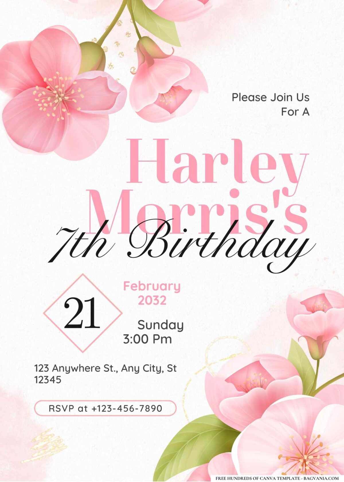 FREE Editable Cherry Blossom Birthday Invitation