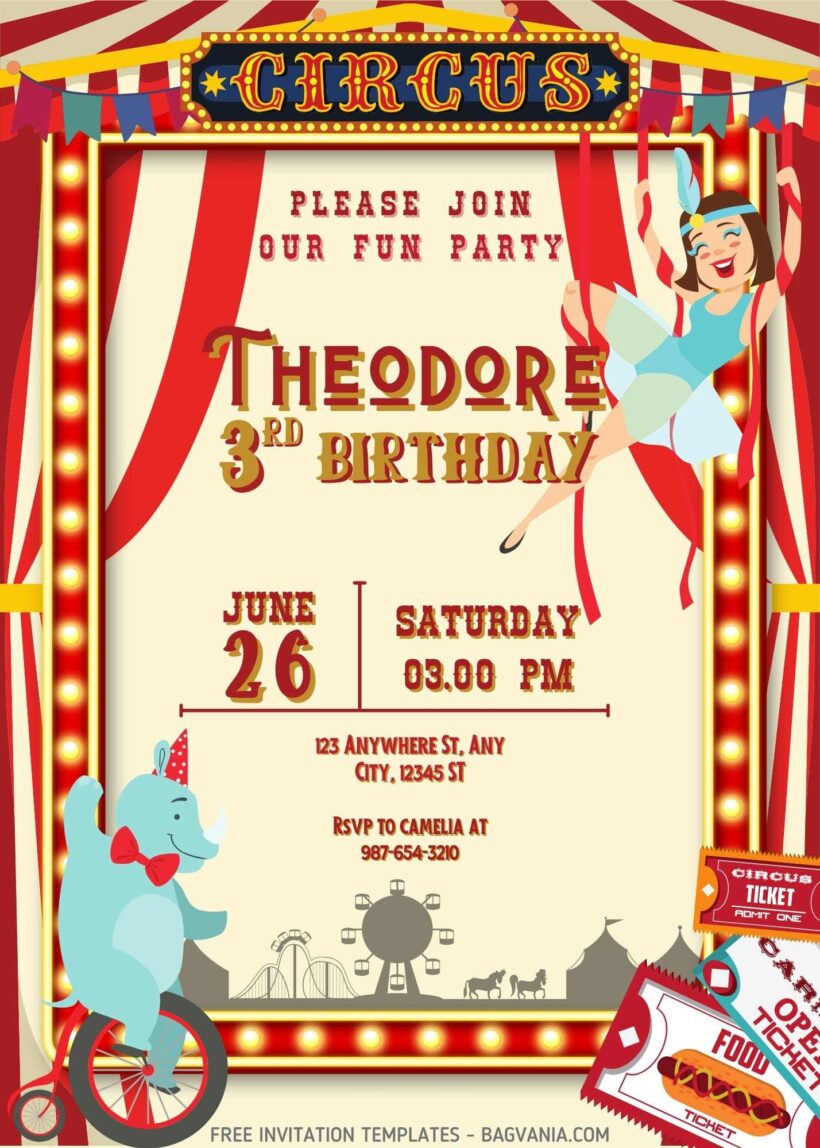 FREE Circus Acrobat Birthday Invitation Templates