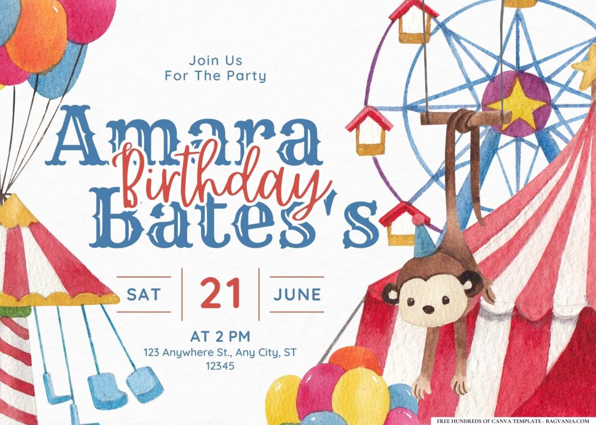 FREE Editable Circus Animals Birthday Invitation 