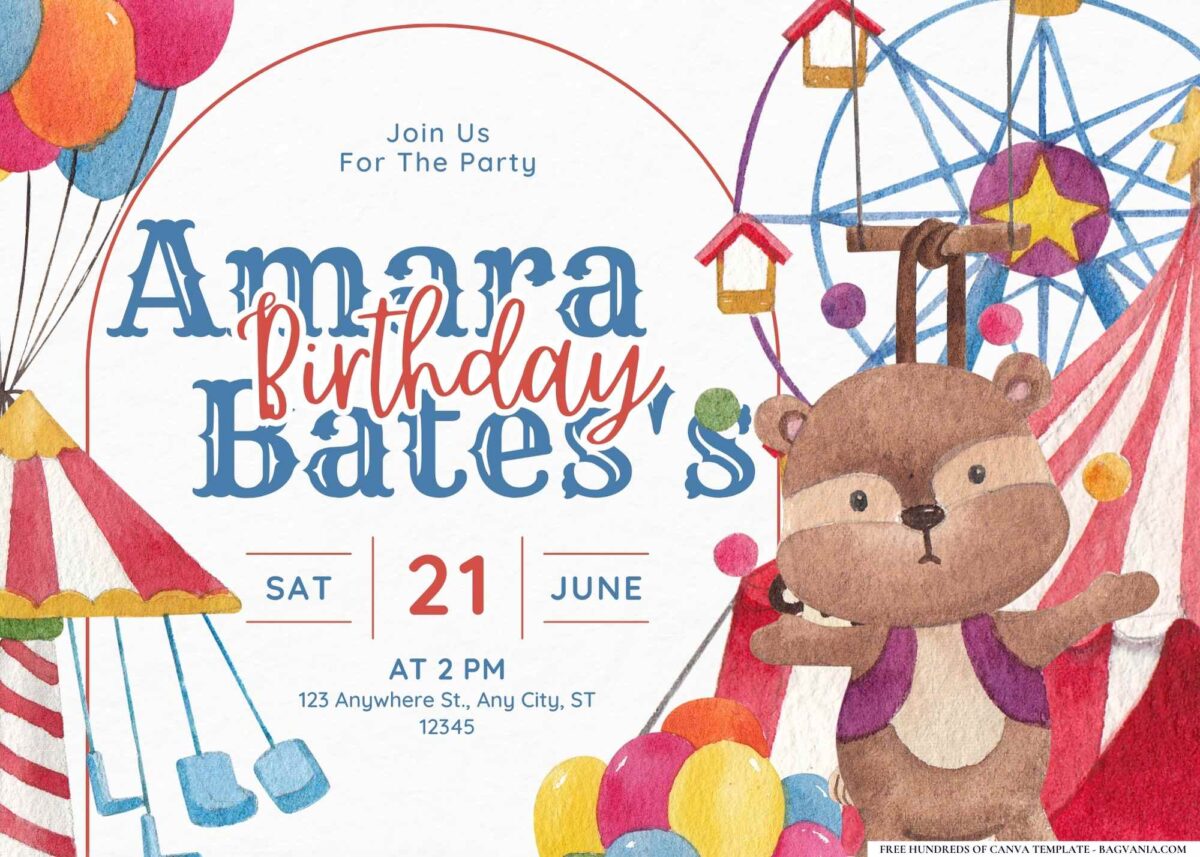 FREE Editable Circus Animals Birthday Invitation 