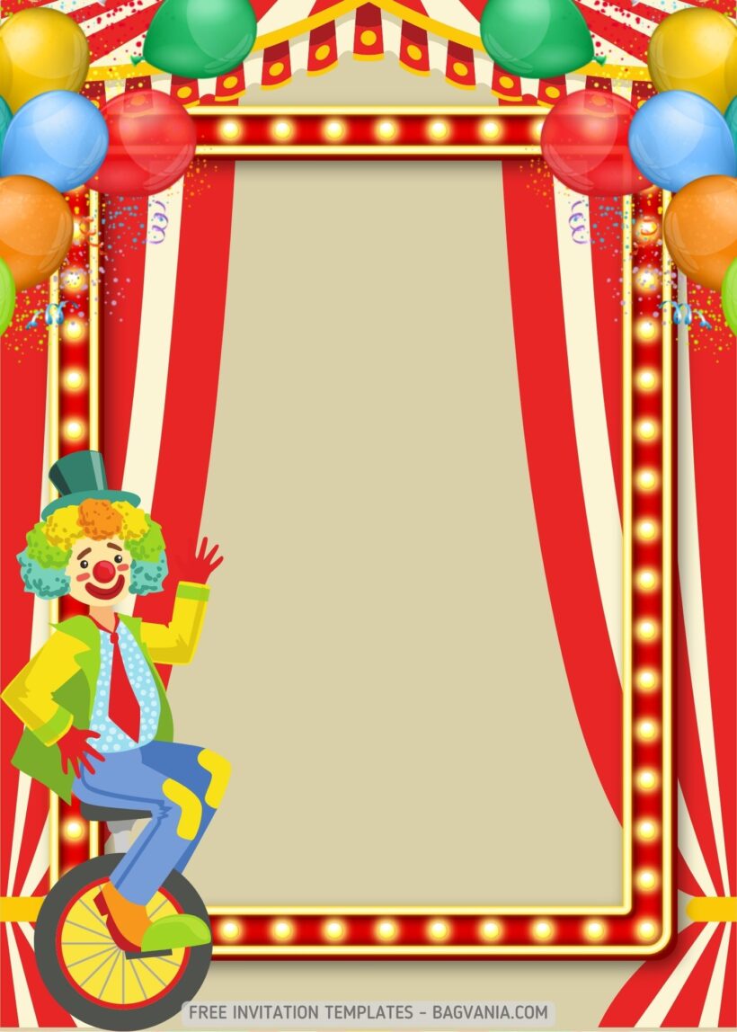 FREE Circus Clown Birthday Invitation Templates
