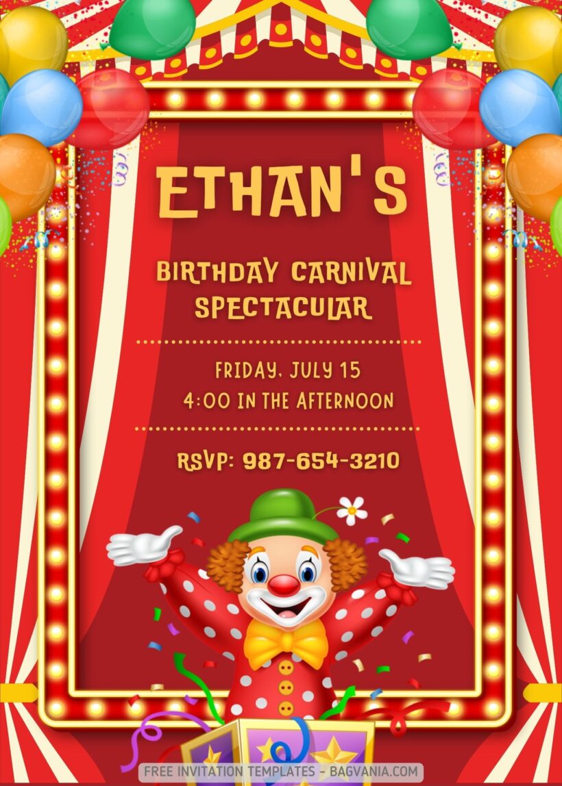 FREE Circus Clown Birthday Invitation Templates