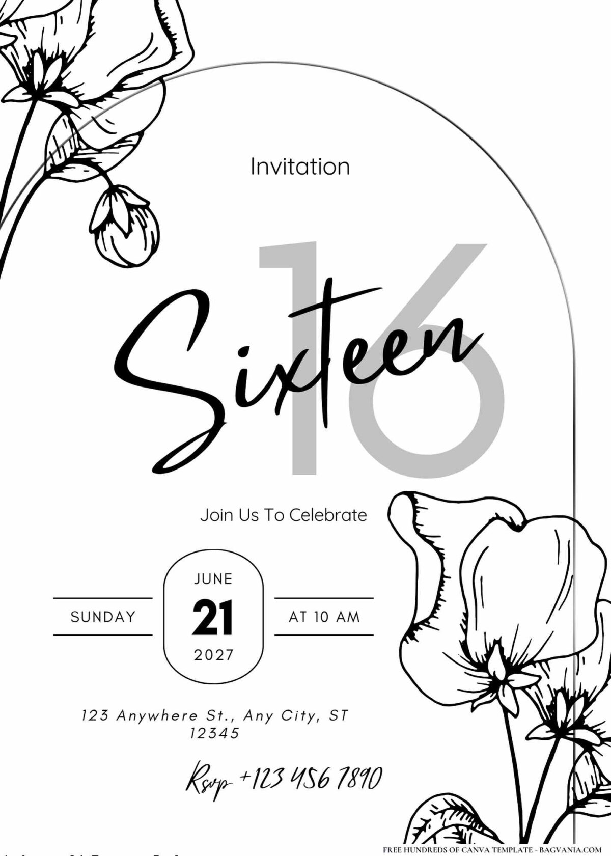 FREE Editable Clean-Line Floral Birthday Invitation