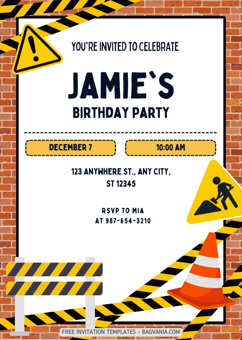 FREE Construction Themed Birthday Invitation Templates
