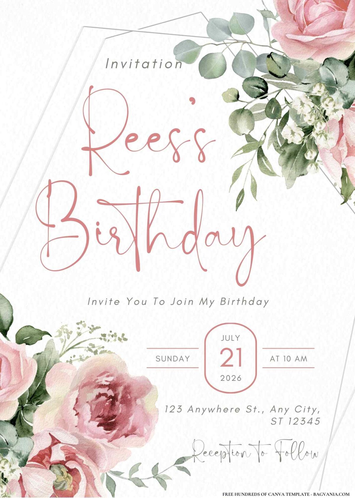 FREE Editable Elegant Floral Calligraphy Birthday Invitation