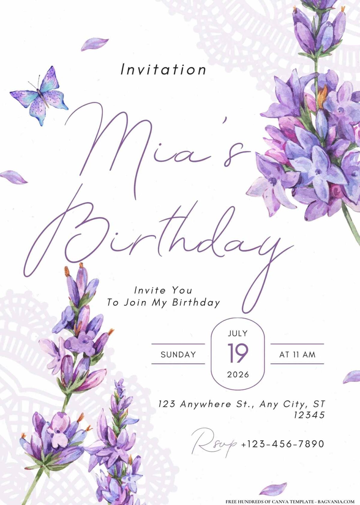 FREE Editable Lavender Lace Doily Birthday Invitation