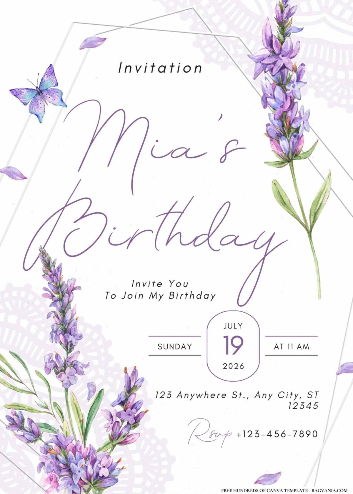 FREE Editable Lavender Lace Doily Birthday Invitation