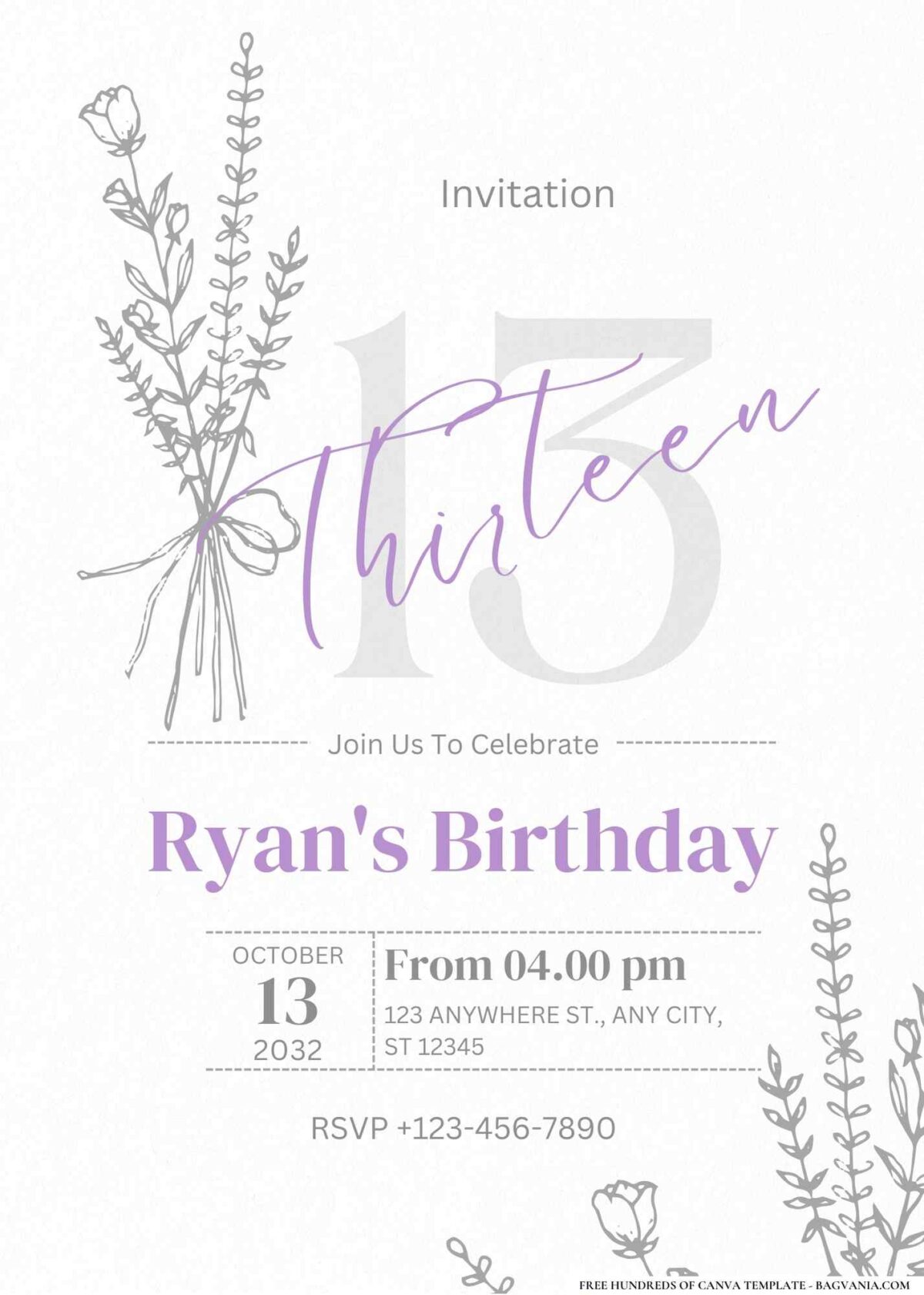 FREE Editable Lavender Lilac Garden Birthday Invitation