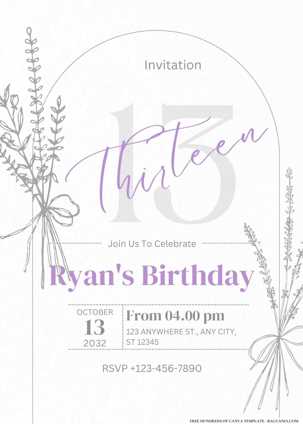 FREE Editable Lavender Lilac Garden Birthday Invitation