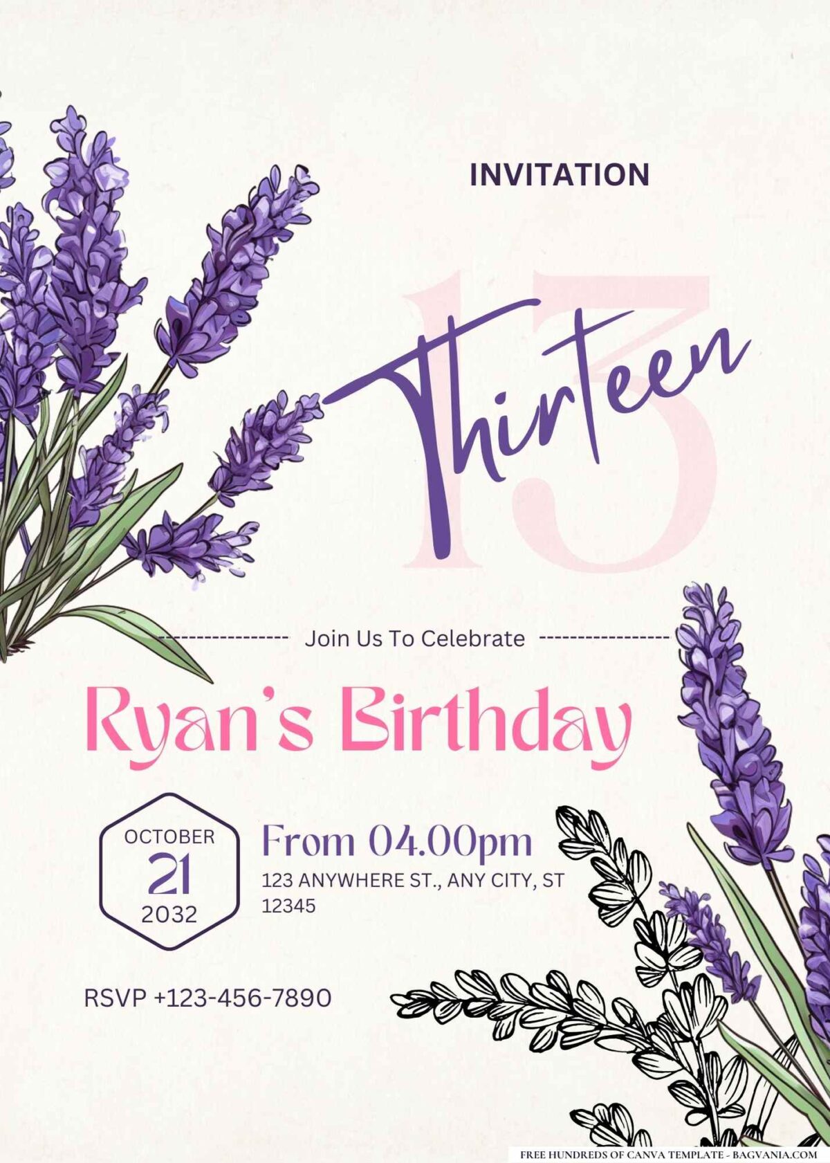 FREE Editable Lavender Rustic Birthday Invitation