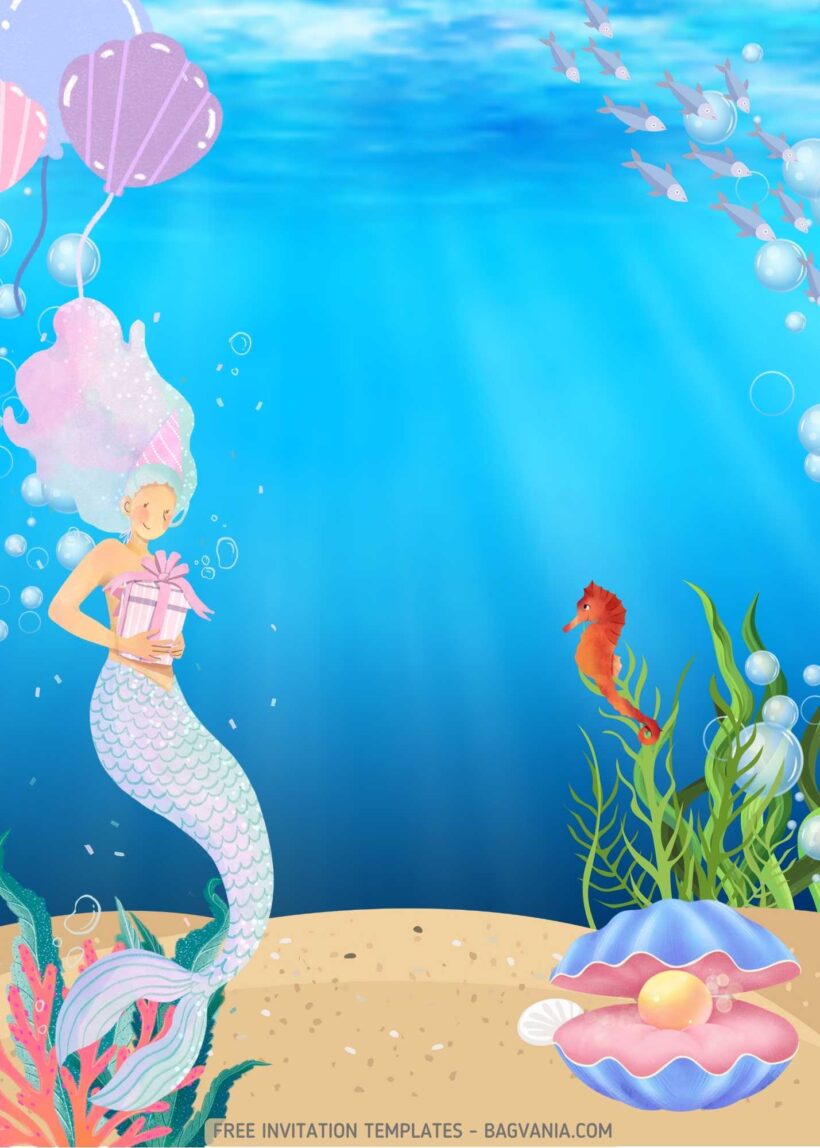 FREE Mermaid Underwater Birthday Invitation Templates