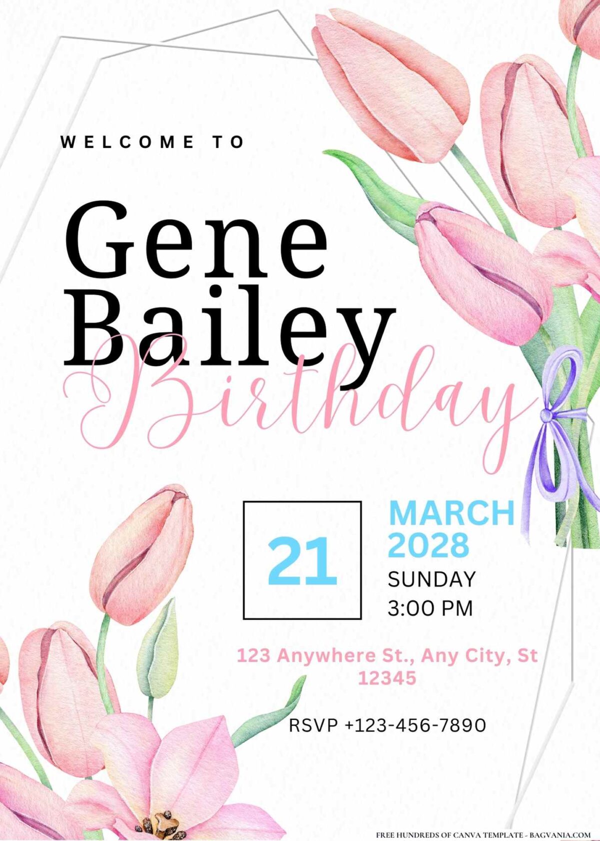 FREE Editable Pastel Tulips Bouquet Birthday Invitation