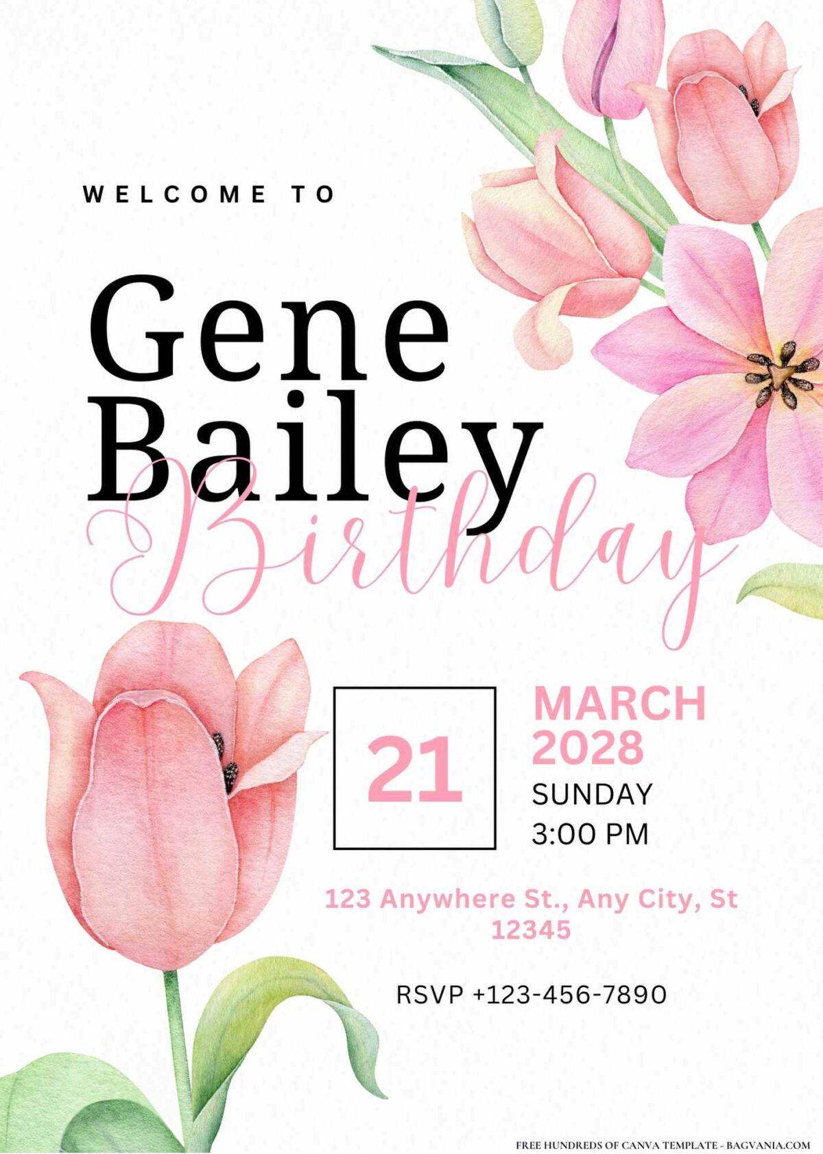 FREE Editable Pastel Tulips Bouquet Birthday Invitation