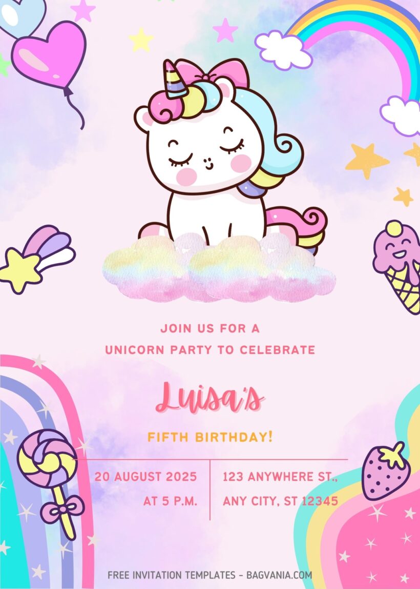 FREE Rainbow Unicorn Birthday Invitation Templates