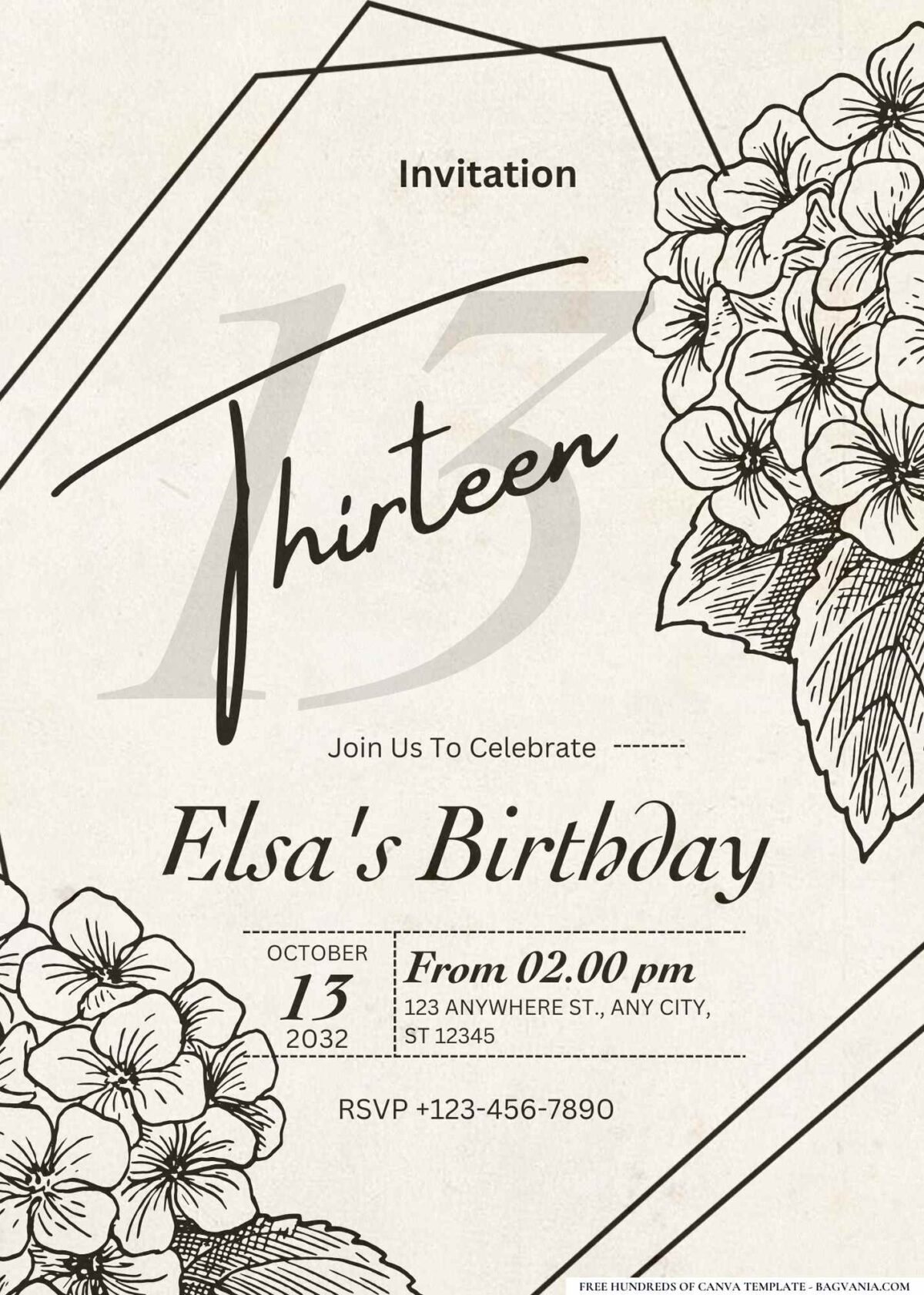 FREE Editable Retro Flower Birthday Invitation