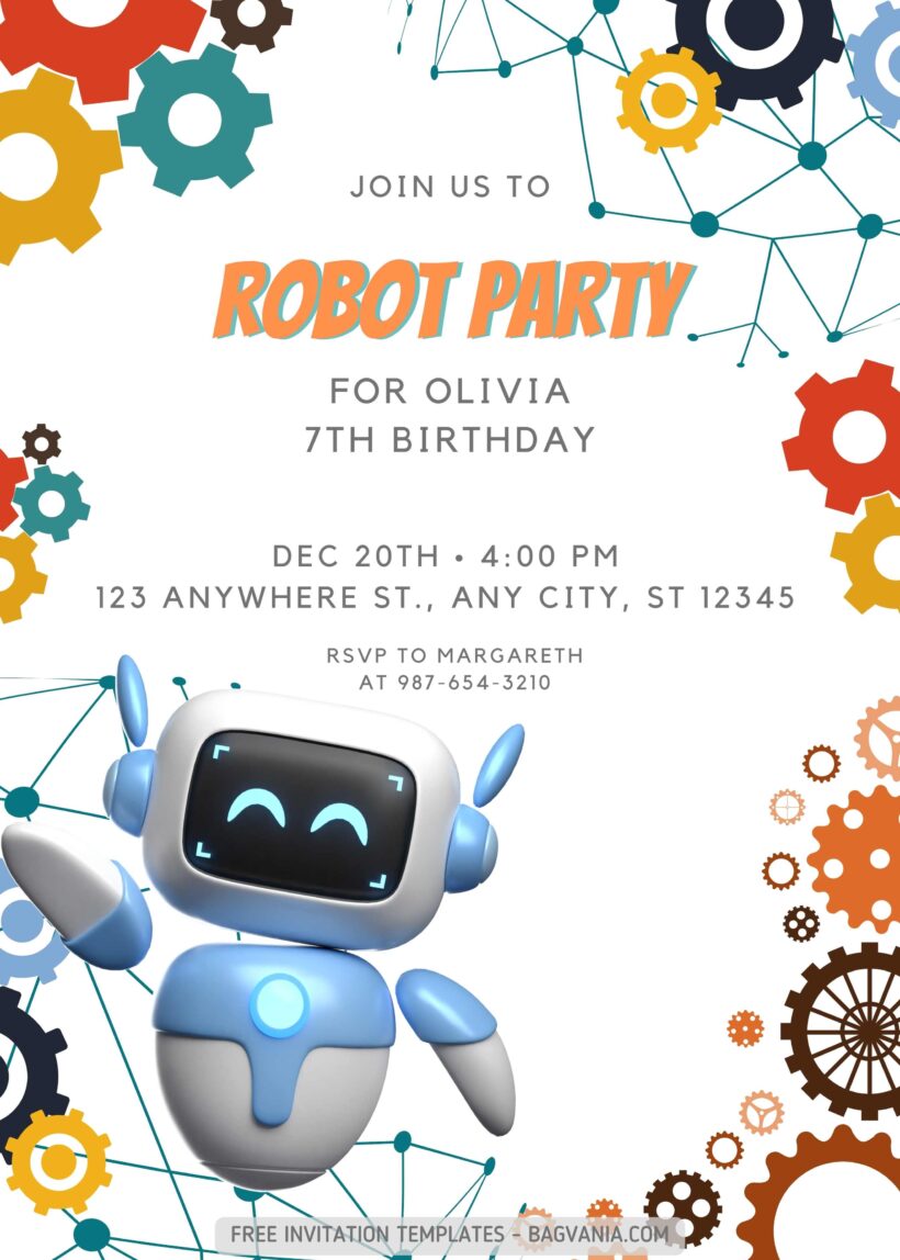FREE Robot Themed Birthday Invitation Templates