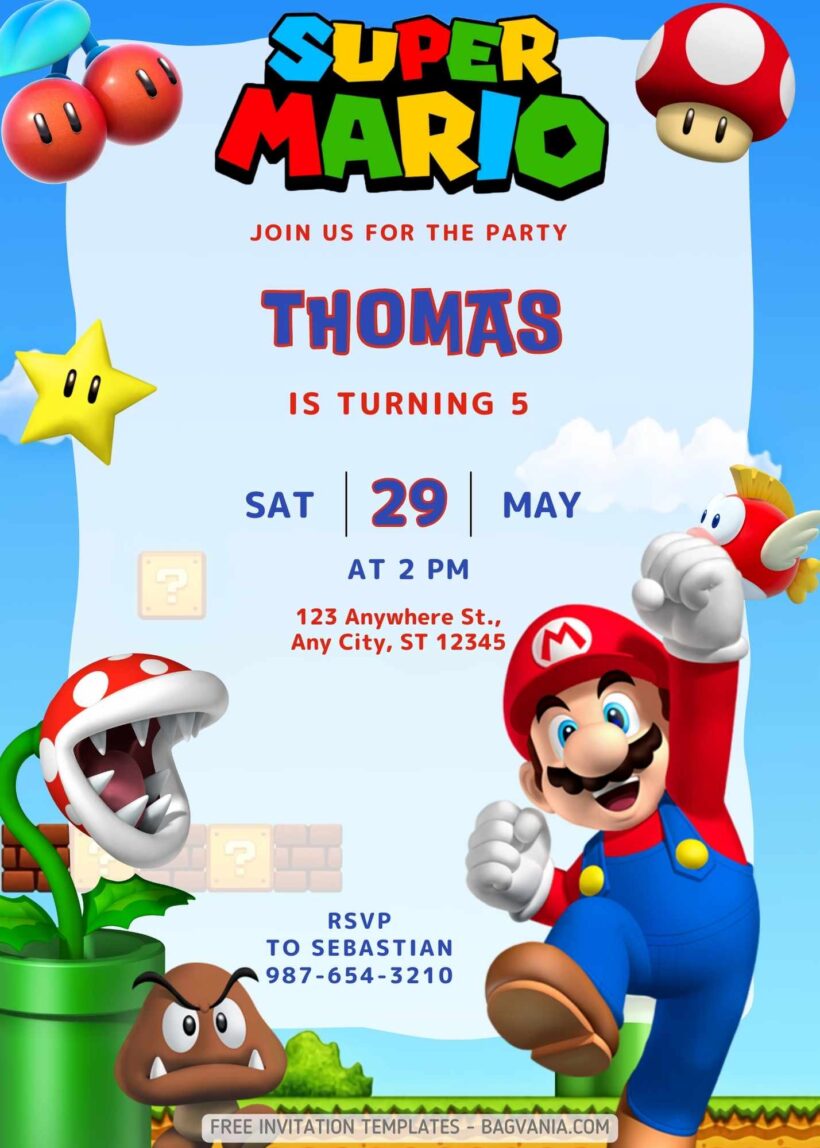 FREE Super Mario Bros. Birthday Invitation Templates