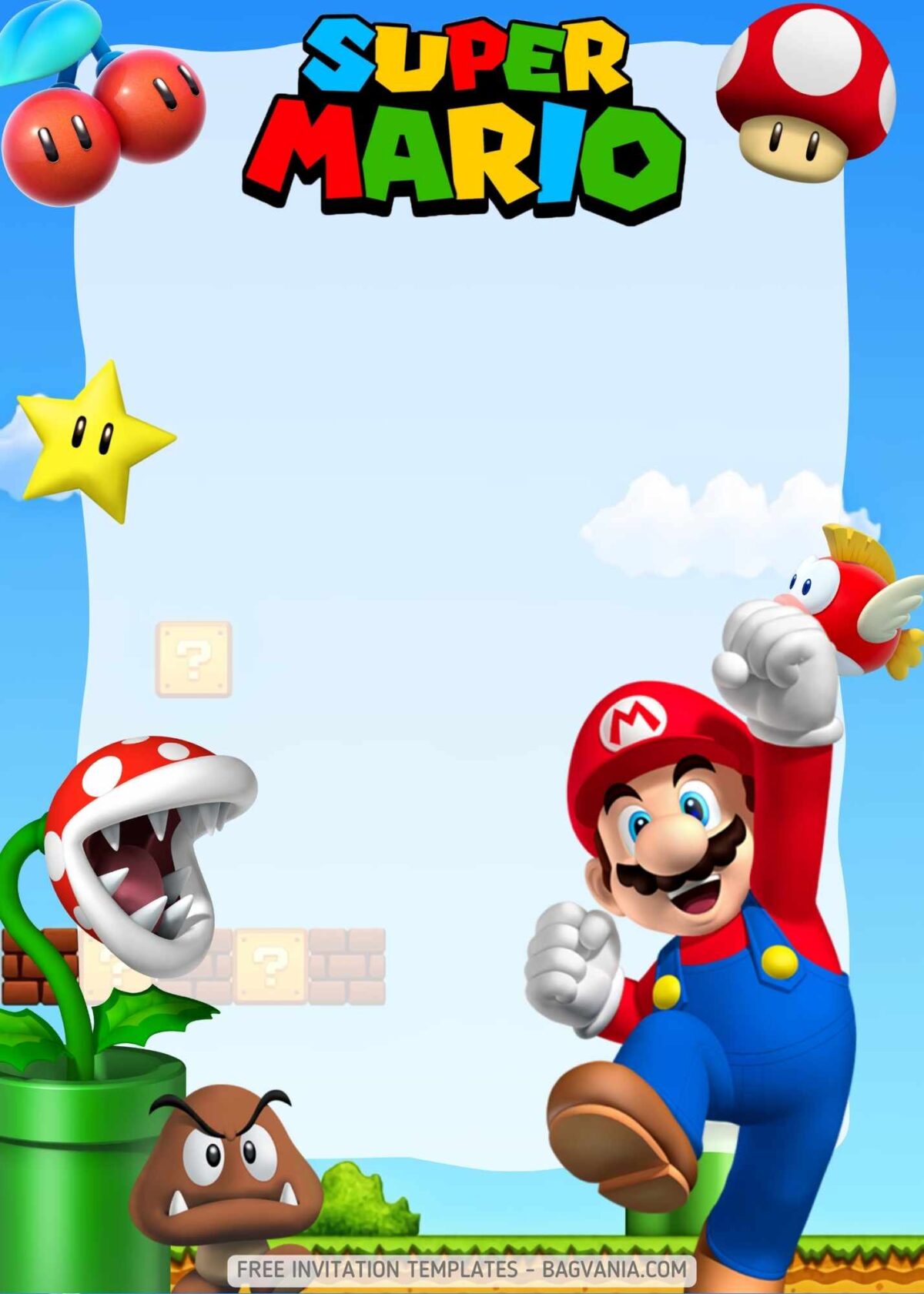 FREE Super Mario Bros. Birthday Invitation Templates | Bagvania