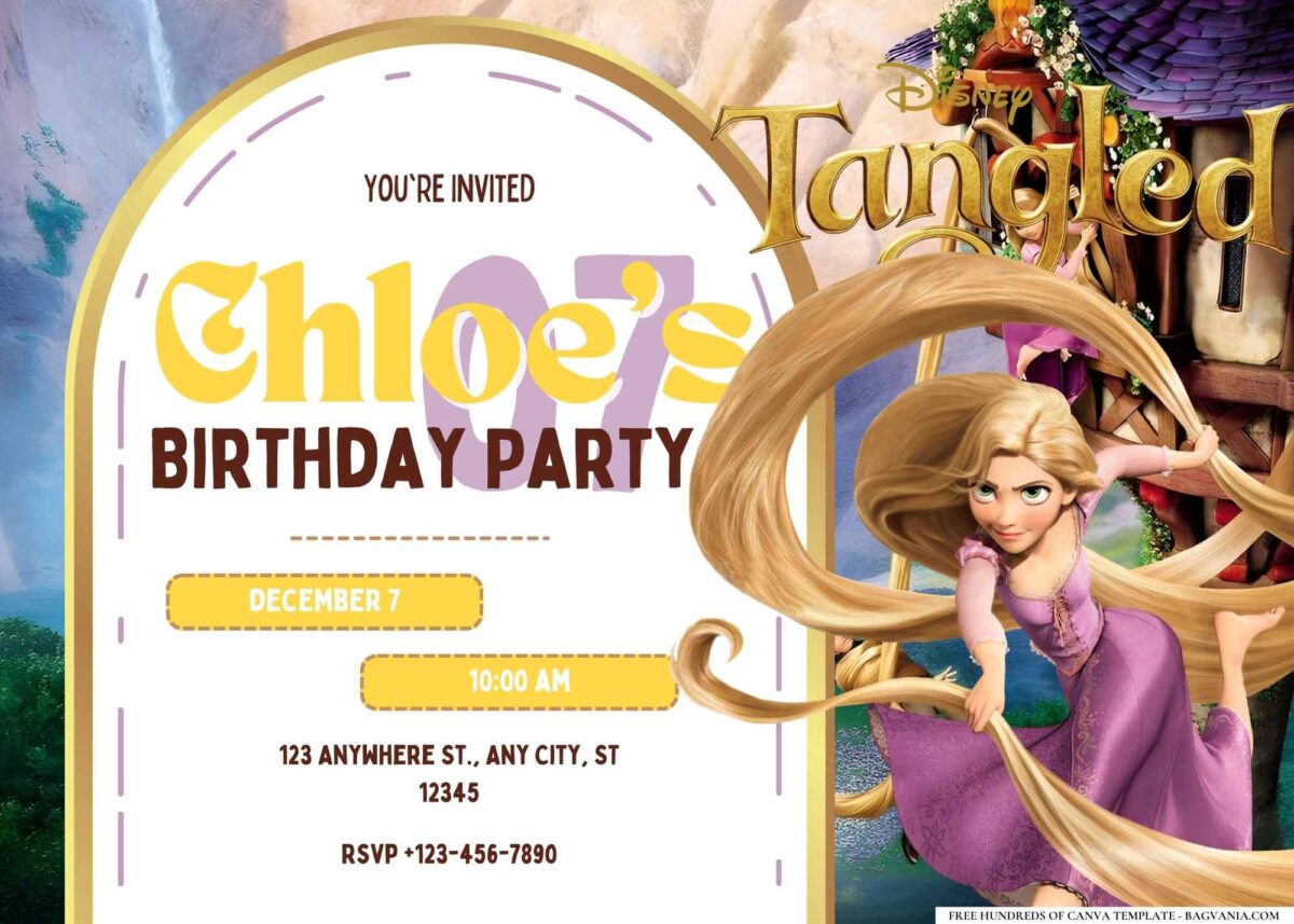 FREE Editable Tangled Rapunzel Birthday Invitation
