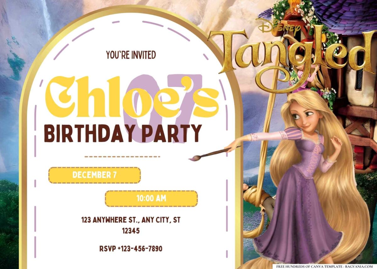 FREE Editable Tangled Rapunzel Birthday Invitation