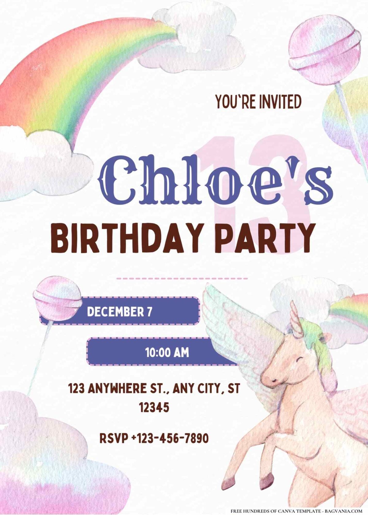 FREE Editable Unicorn Fantasy Birthday Invitation