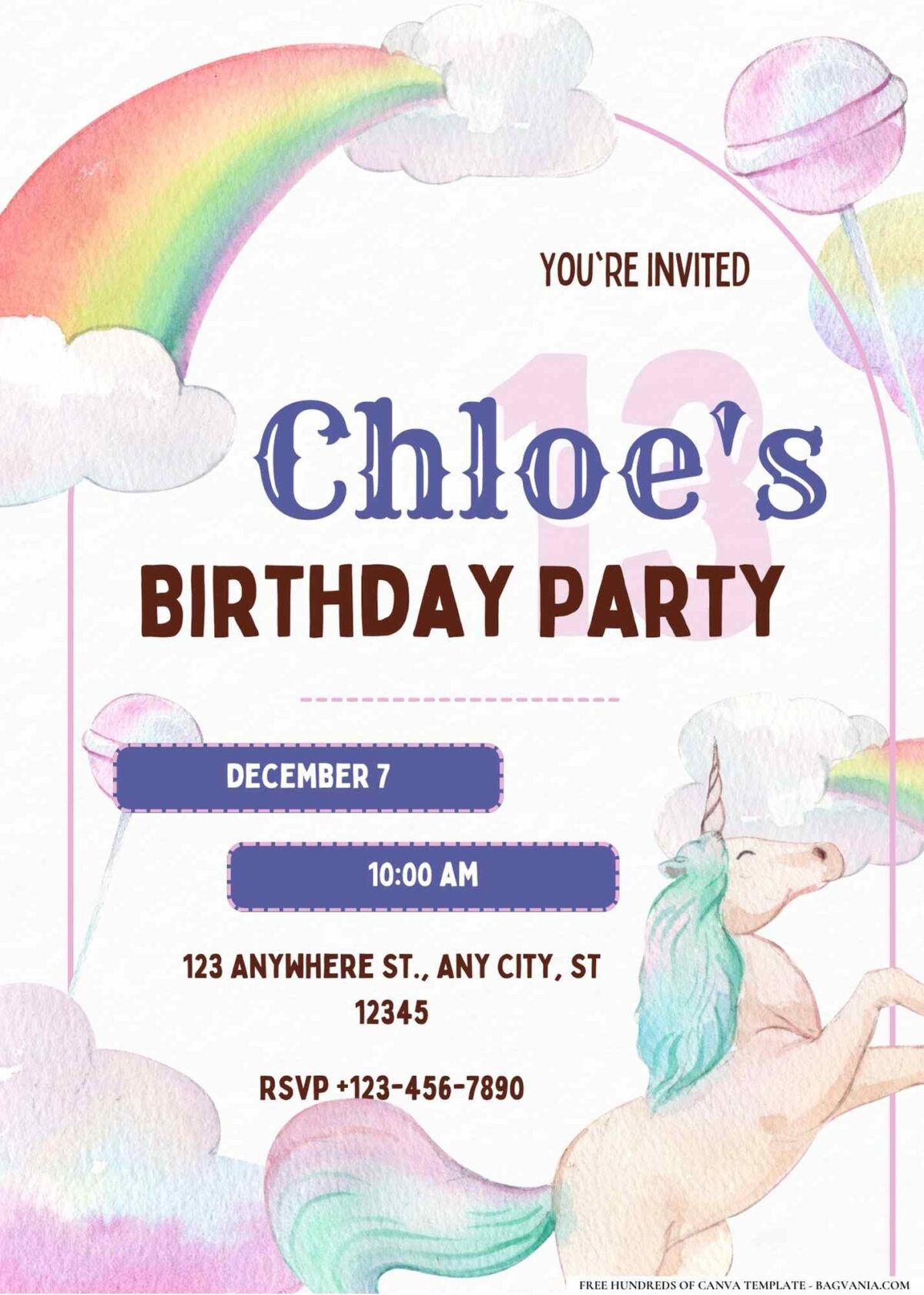 FREE Editable Unicorn Fantasy Birthday Invitation
