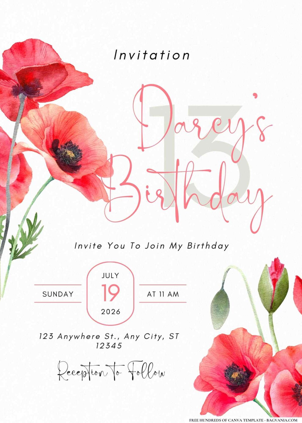 FREE Editable Vibrant Poppy Garden Birthday Invitations