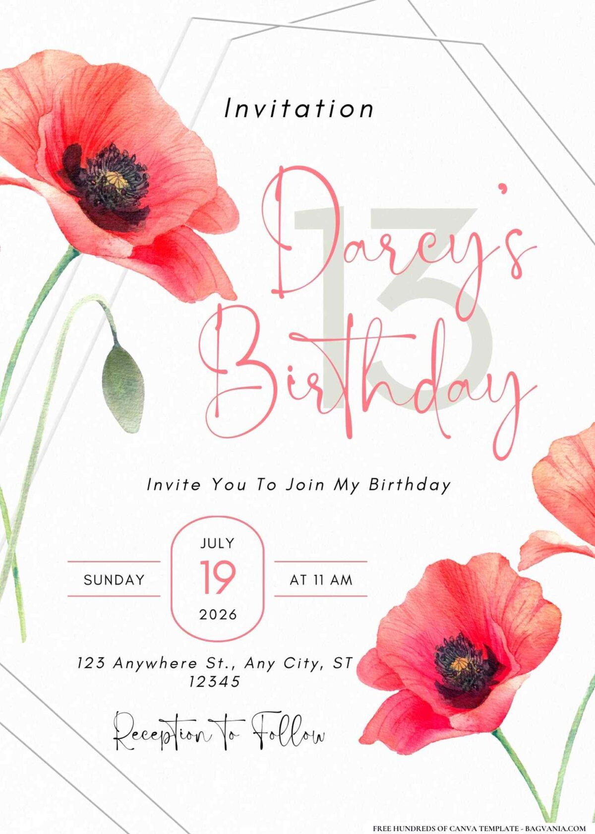 FREE Editable Vibrant Poppy Garden Birthday Invitations