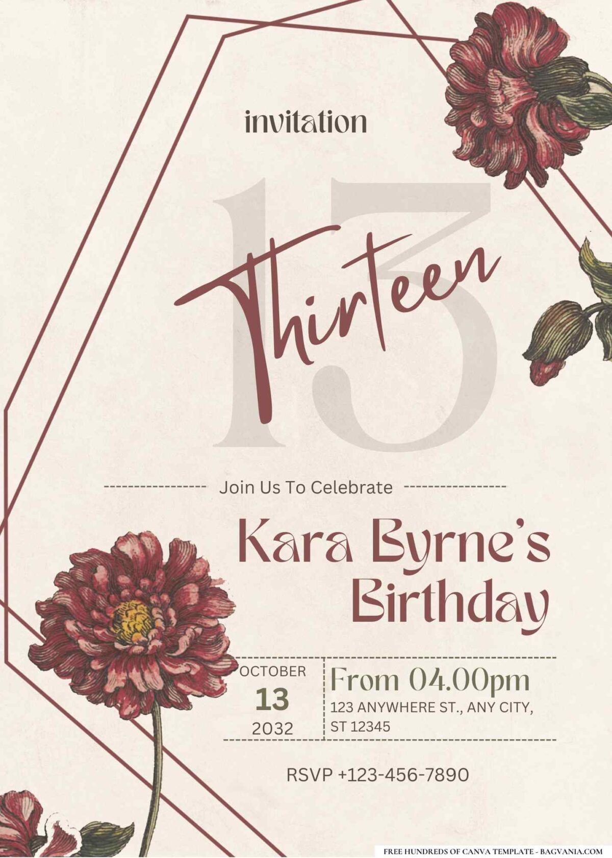 FREE Editable Vintage Floral Postcard Birthday Invitation
