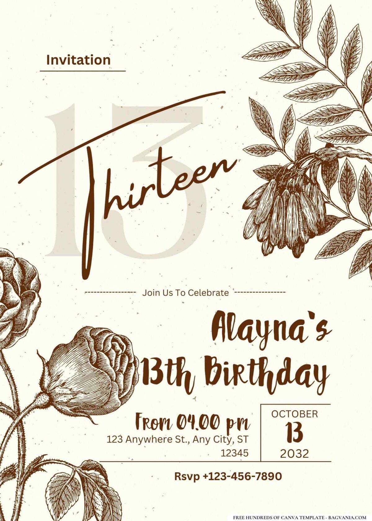 FREE Editable Vintage Postcard Flowers Birthday Invitation