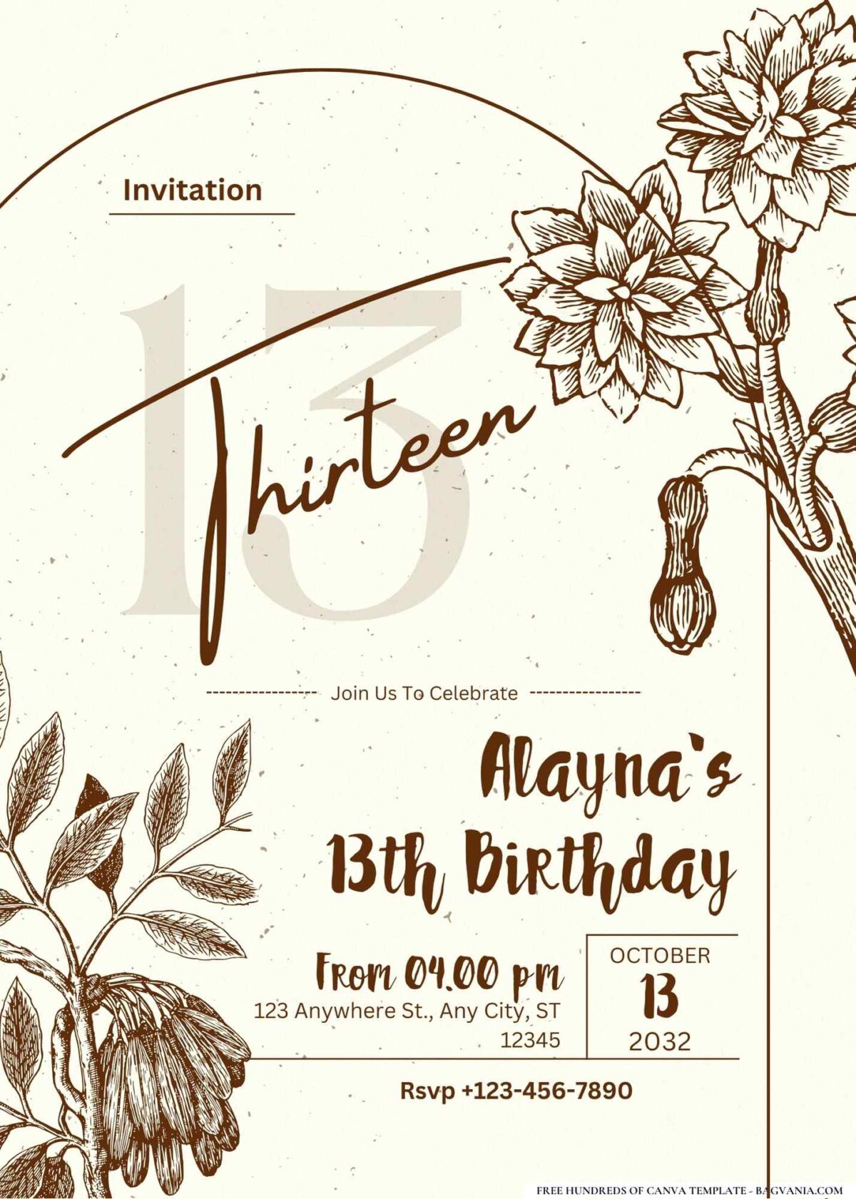 FREE Editable Vintage Postcard Flowers Birthday Invitation