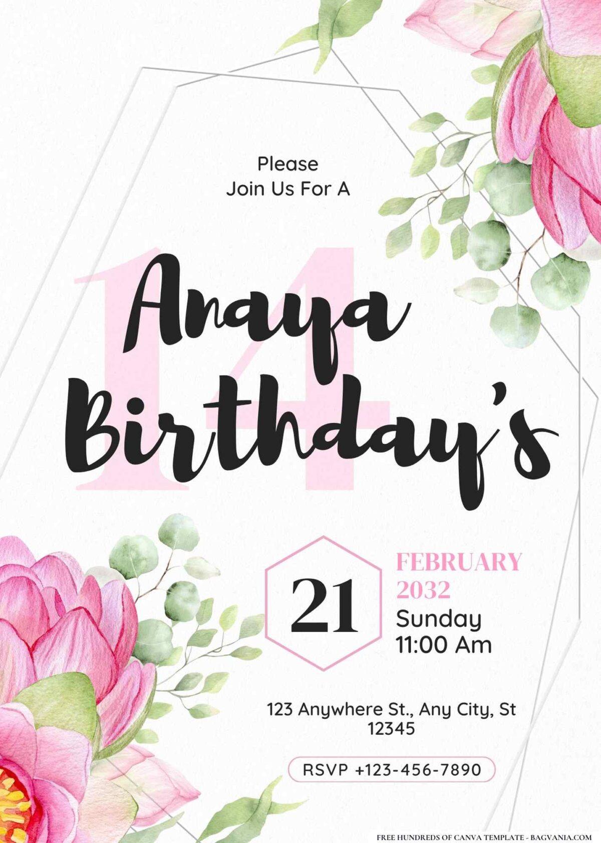 FREE Editable Watercolor Lotus Flowers Birthday Invitation