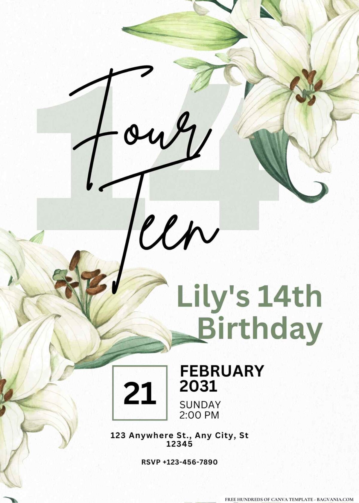 FREE Editable Watercolor Lily Bouquet Birthday Invitation